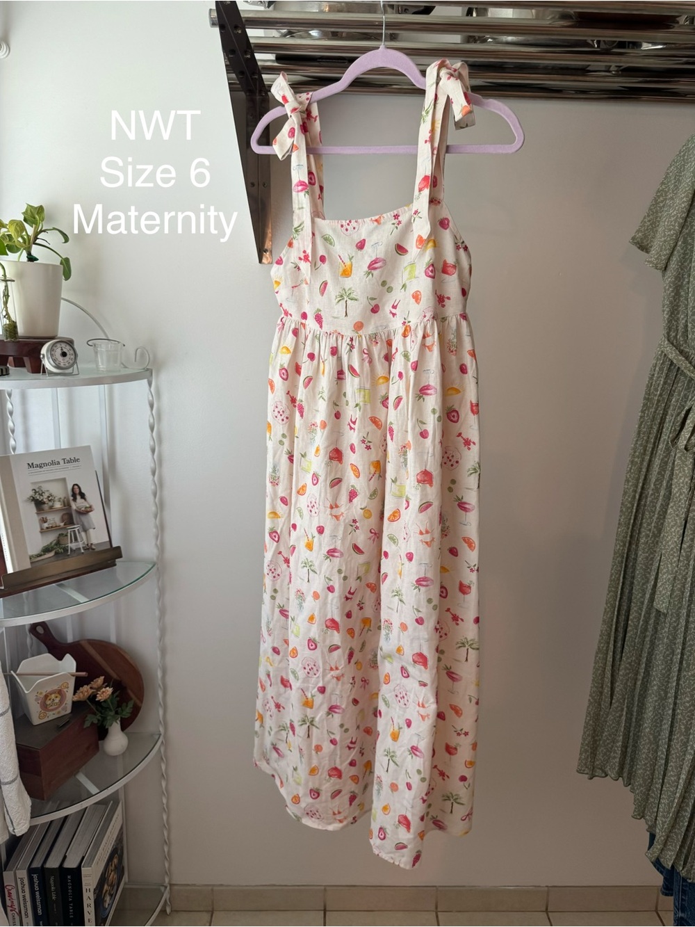 Girls' Floral Tie-Shoulder Maternity Dress - White with Pink & Yellow Prints
